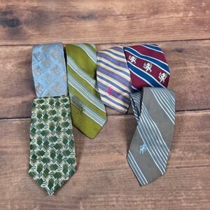 Bronzini Necktie Lot Mens OS Mixed Colors Good Vintage Silk Striped Geometric